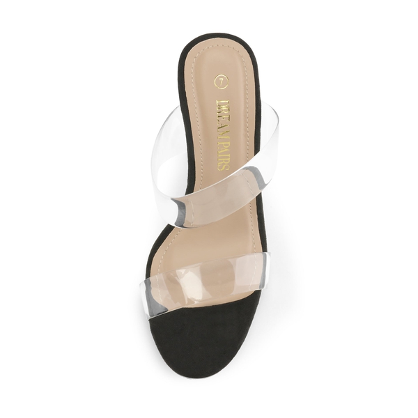 Clear Strap Block Heel Sandals - BLACK CLEAR - 3